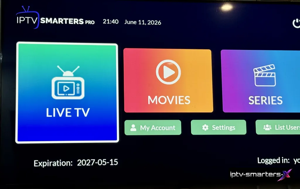 Tableau de bord utilisateur d'IPTV Smarters Pro Votre tableau de bord IPTV Smarters Pro